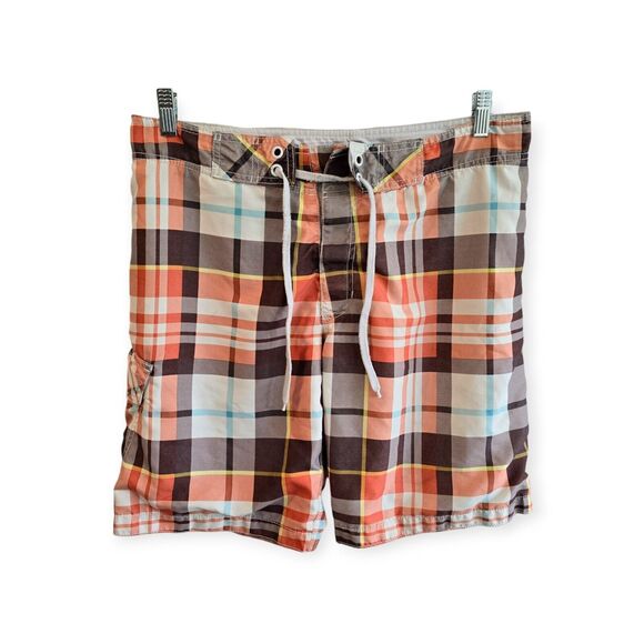 Old Navy Board shorts Men's M Drawstring Mesh Lined Plaid Cargo Swim Trunk - Picture 1 of 6